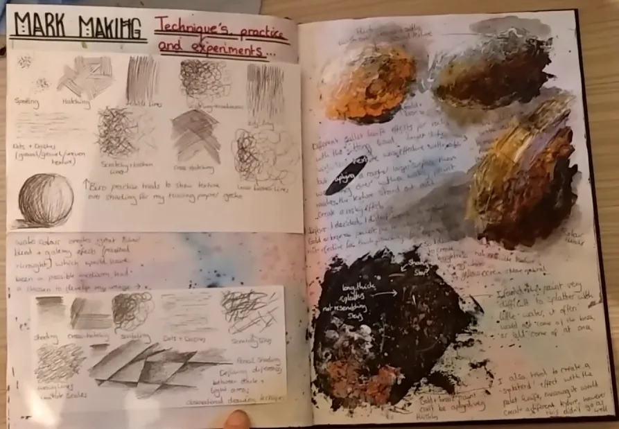 Example: media and technique experiments for artwork 1, part 1